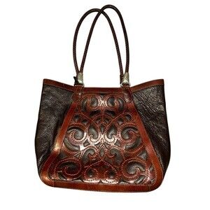 Brighton‎ Genevieve Laser Cut Leather Tote Purse Brown